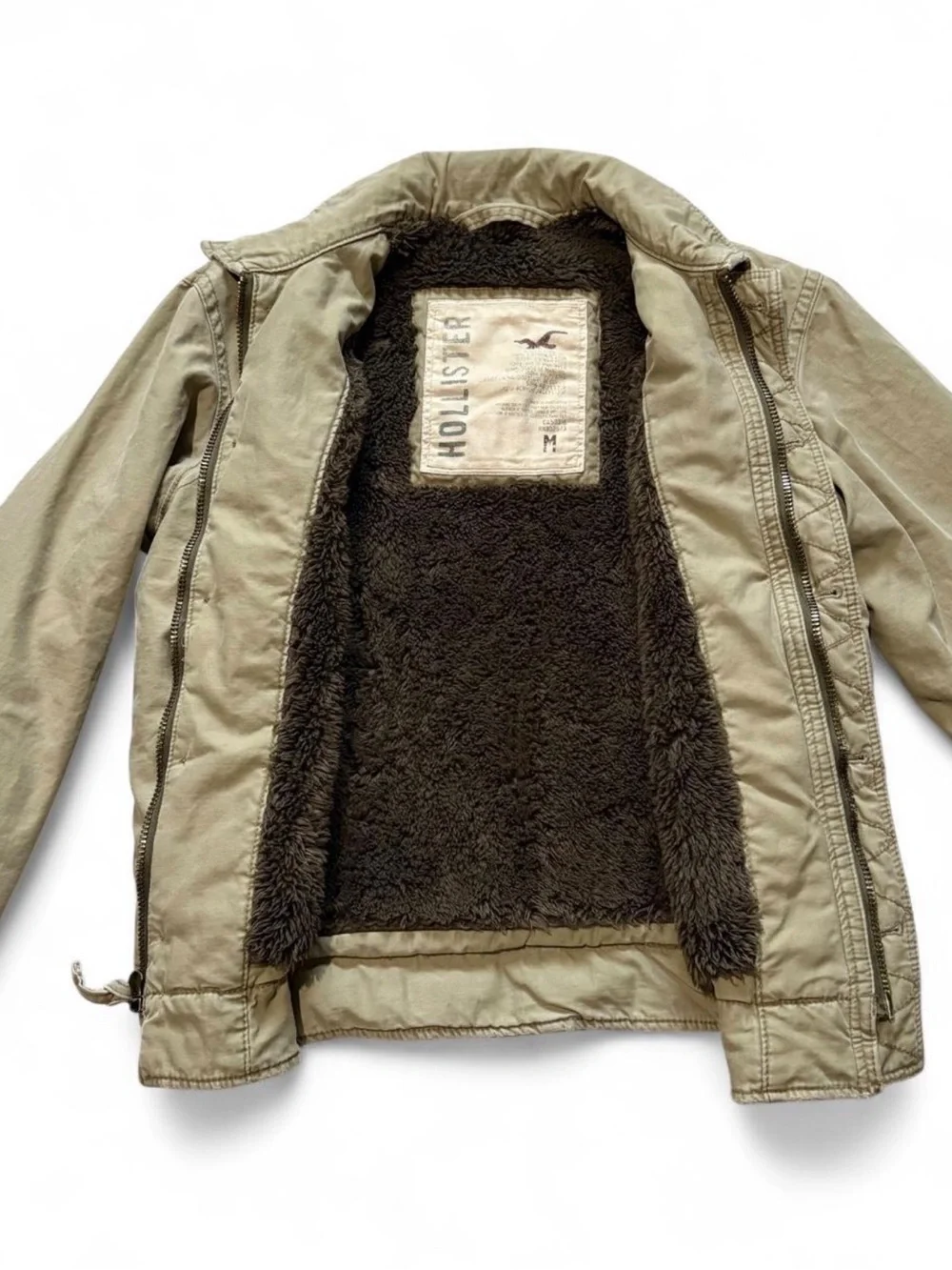 Authentic Vintage Hollister Y2K Fleece Lined Utility Jacket Khaki Medium